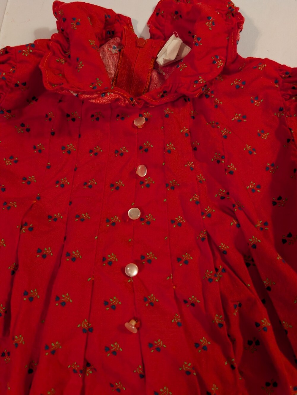Toddler Red Floral Ruffled Collar Button-Up Dress Sz 2/3T